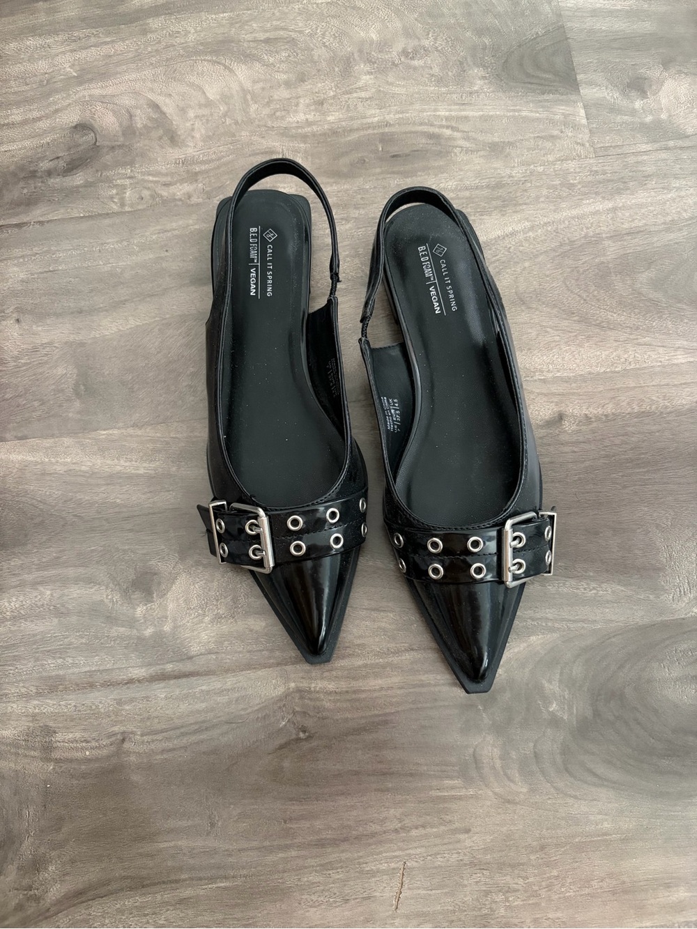 Black Pointed Slingback Flats with Buckle Detail